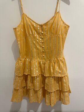 Yellow/Orange Metallic Striped Ruffle Corset Sundress